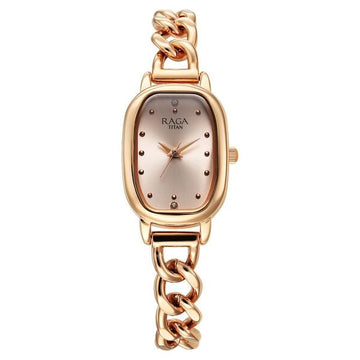Titan Raga Showstopper Quartz Analog Rose Gold Dial Metal Strap Watch For Women