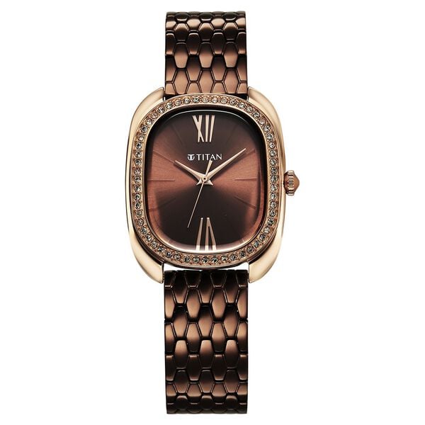 Titan Glamour Quartz Analog Brown Dial Brown Stainless Steel Strap Watch For Women