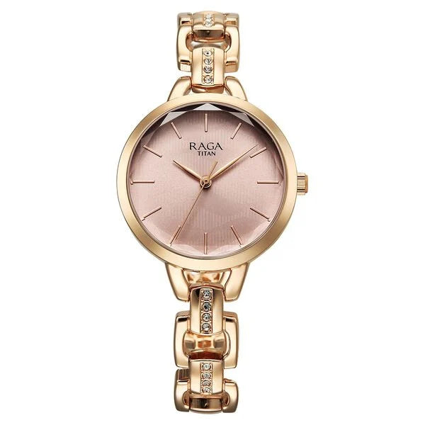 Titan 95352wm01 Raga Showstopper Quartz Rose Gold Dial Watch For Women