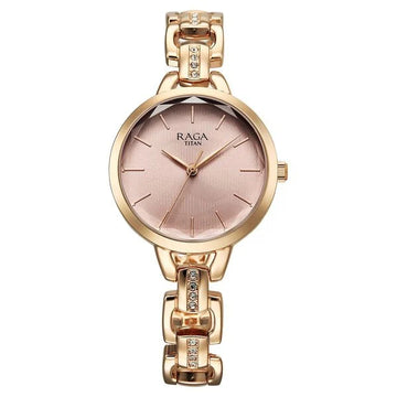 Titan 95352wm01 Raga Showstopper Quartz Rose Gold Dial Watch For Women