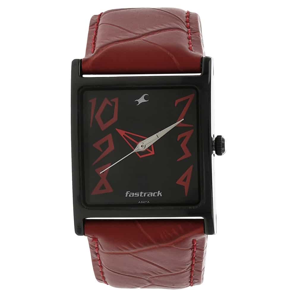 NP9735NL01 BLACK DIAL RED LEATHER STRAP WATCH - Kamal Watch Company