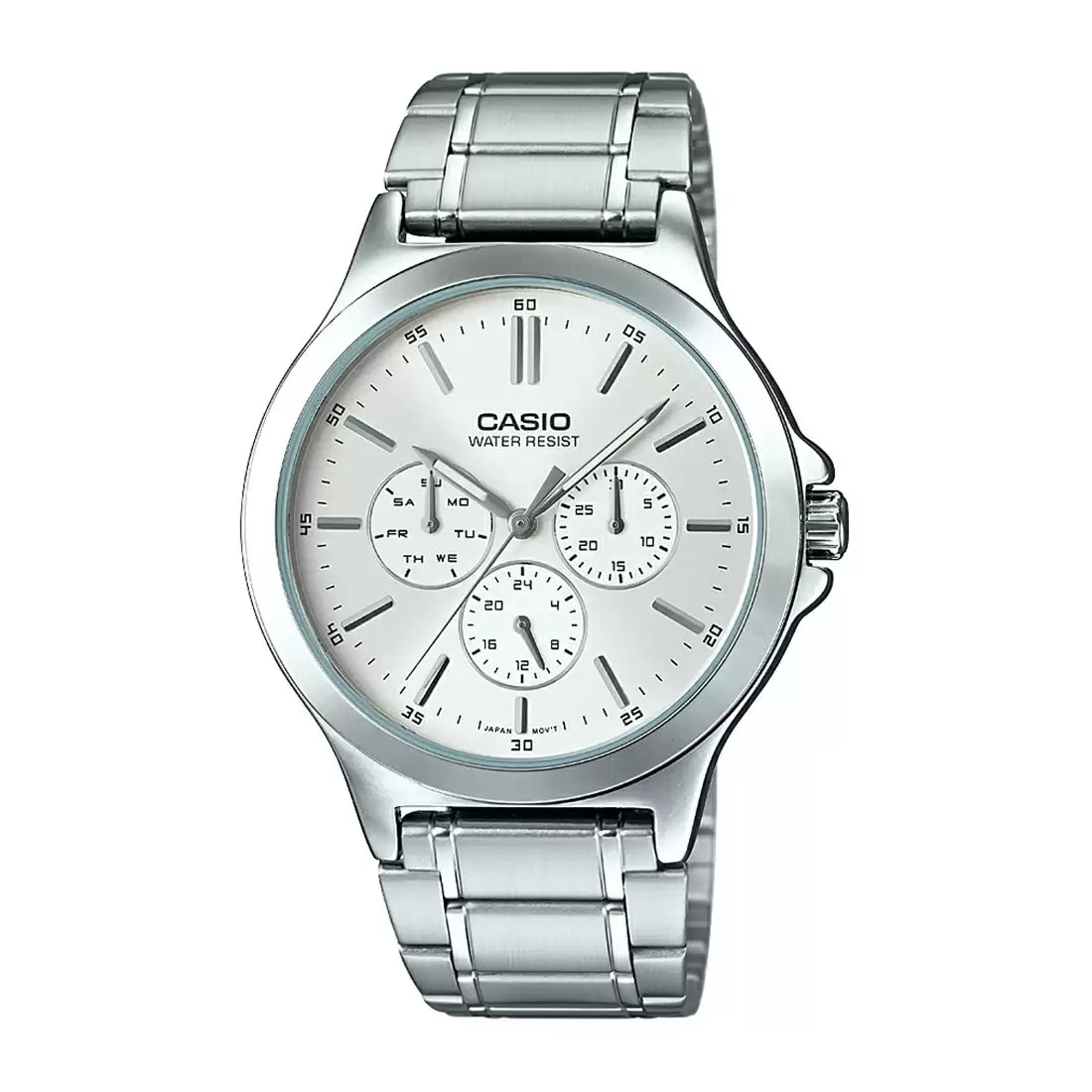 Casio Enticer Men Quartz White Dial Multi-Function Stainless Steel Watch A1174