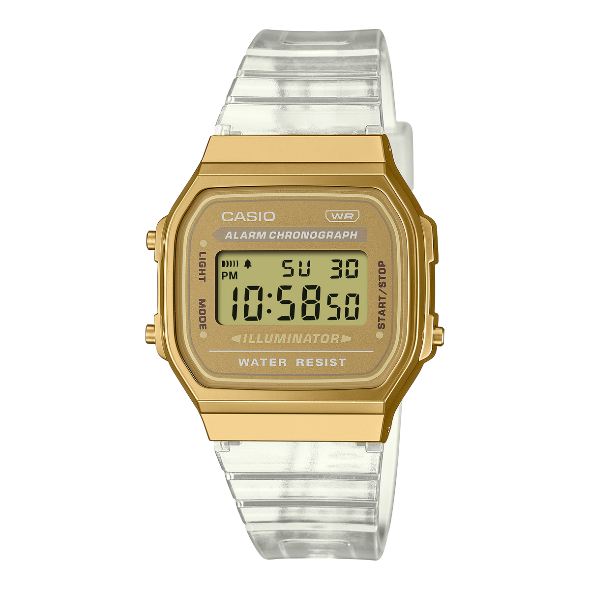 Casio Vintage A168XESG-9A – front three-quarter view