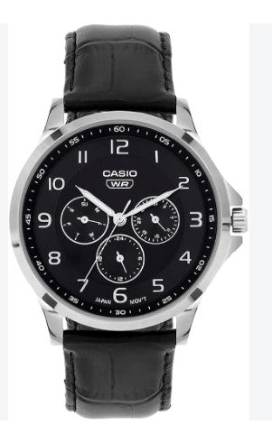 Casio Enticer Men Quartz Black Dial Analog Leather Watch A2454