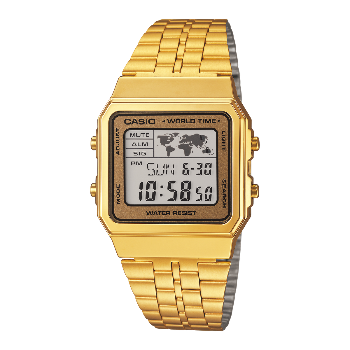 Casio Vintage A500WGA-9 – front three-quarter view