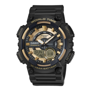 Casio AEQ-110BW-9AV – front three-quarter view