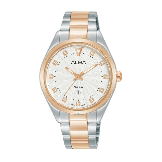 AH7BP6X1 White Ripple Ladies Watch