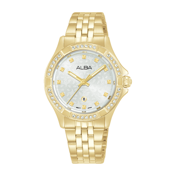 ALBA AH7ED6X1 Gold Plated White Dial Women’s Watch