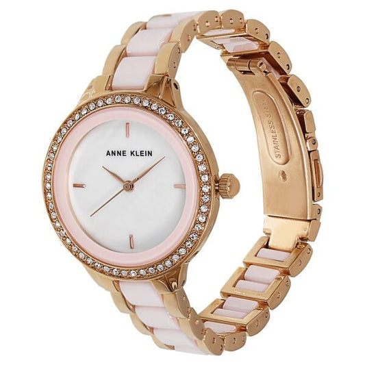 Anne Klein Quartz Analog Mother of Pearl Dial Ceramic Strap Watch for Women