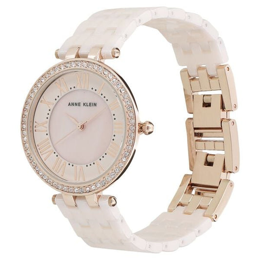 Anne Klein Quartz Analog Mother of Pearl Dial Ceramic Strap Watch for Women