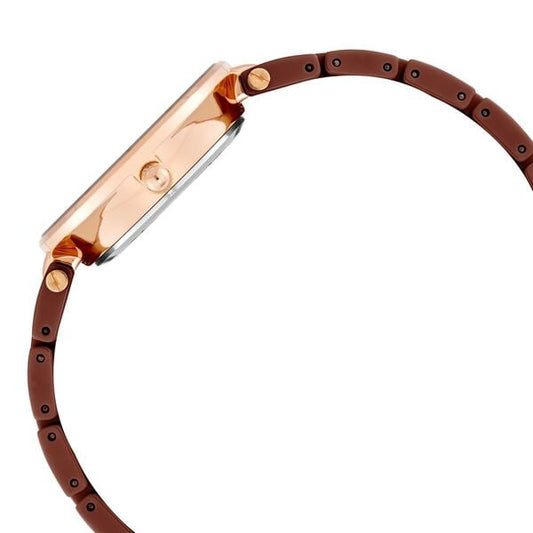 Anne Klein Quartz Analog Brown Dial Rose Gold Ceramic Strap Watch For Women