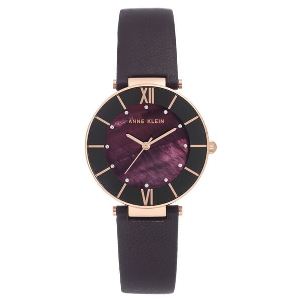 Anne Klein Quartz Analog Purple Dial Leather Strap Watch for Women