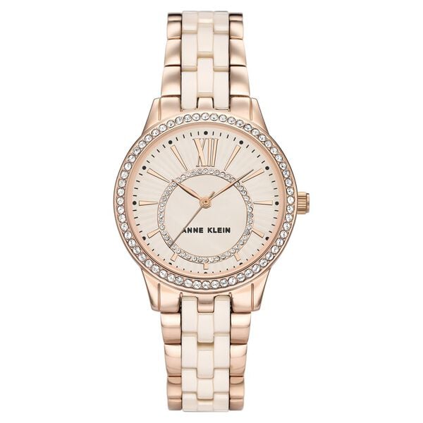 Anne Klein Quartz Analog Pink Dial Ceramic Strap Watch for Women