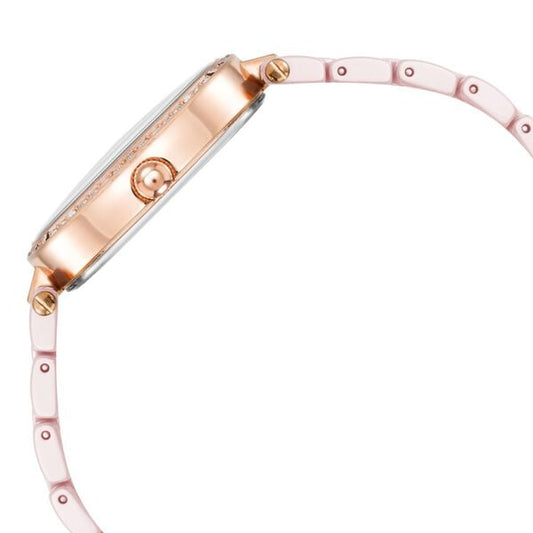 Anne Klein Quartz Analog Pink Dial Pink & Rose Gold Ceramic Strap Oval Shaped Watch For Women