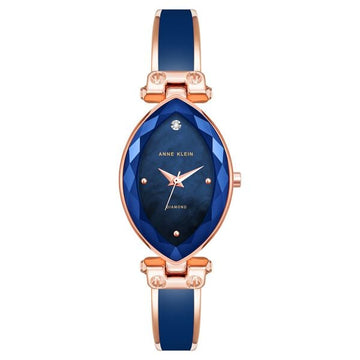 Anne Klein Quartz Analog Blue Dial Rose Gold Metal Strap Oval Shaped Watch For Women