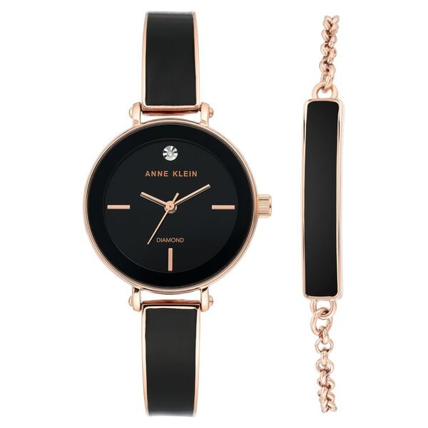 Anne Klein Quartz Analog Black Dial Two Toned Metal Strap Watch For Women
