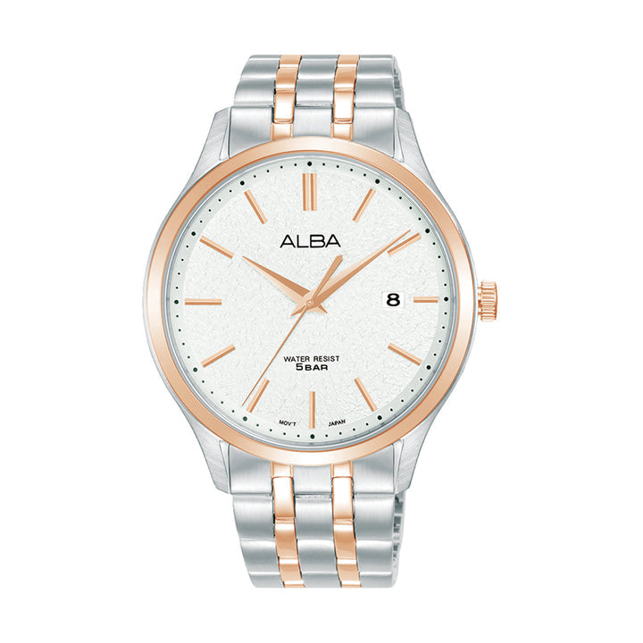 AS9R28X1 White Marble Dial with Rose Gold+Silver Metal Straps - Kamal Watch Company