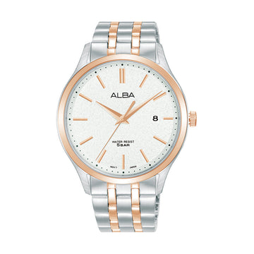 AS9R28X1 White Marble Dial with Rose Gold+Silver Metal Straps - Kamal Watch Company