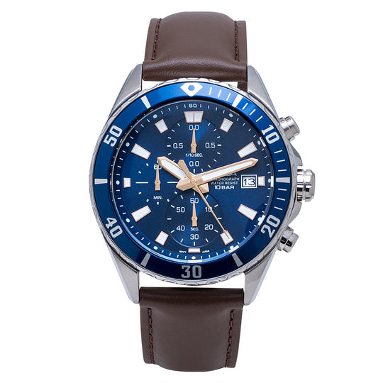 AM3813X1 Blue Dial Chronograph with Leather Strap - Kamal Watch Company