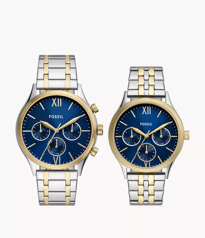 FOSSIL Fenmore Multifunction Two-Tone Stainless Steel Watch Set BQ2900SET