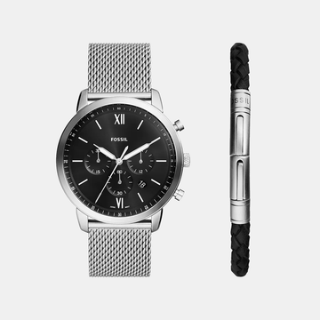 FOSSIL Neutra Chronograph Stainless Steel Mesh Watch and Bracelet Box Set