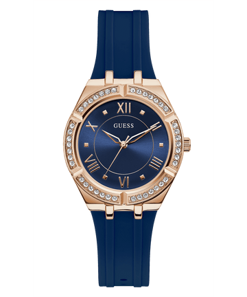 ROSE GOLD TONE CASE BLUE SILICONE WATCH-GW0034L4