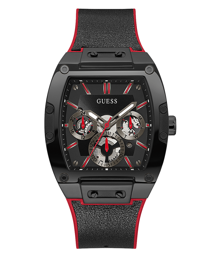 BLACK CASE 2-TONE GENUINE LEATHER/SILICONE WATCH