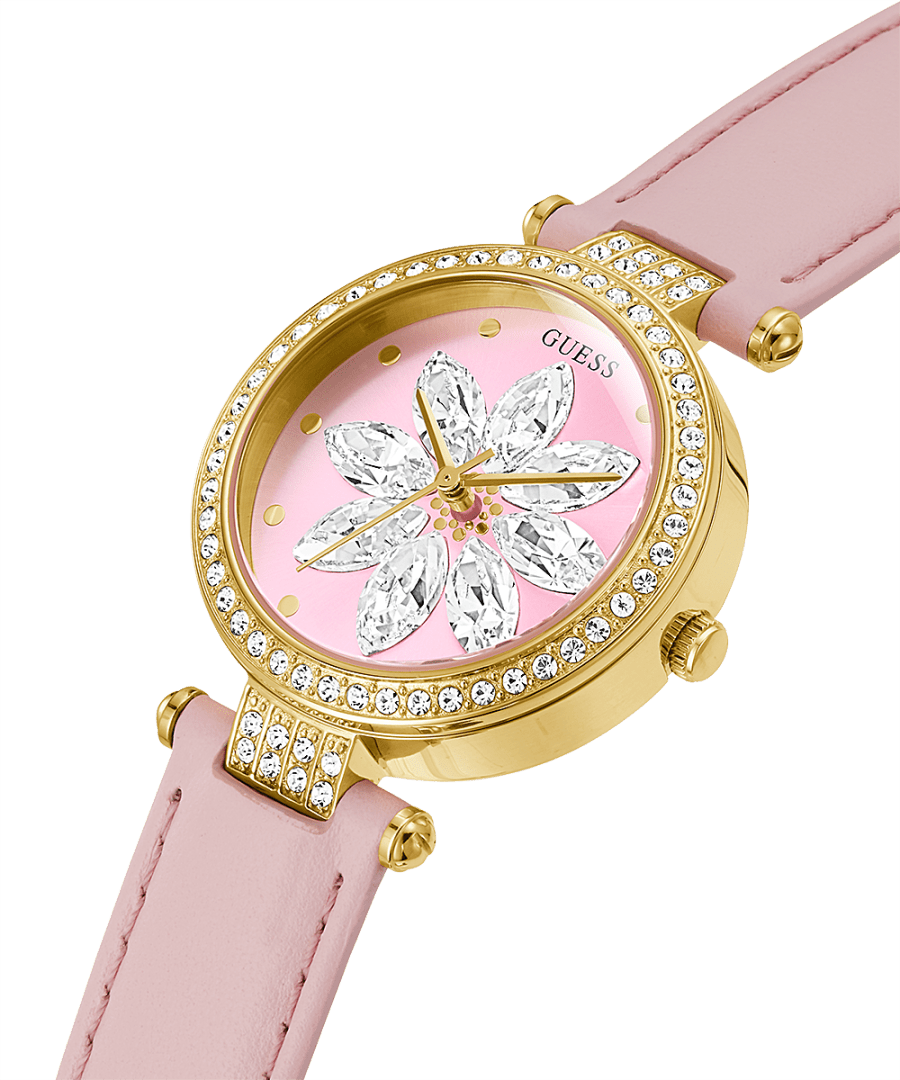 GOLD TONE CASE PINK GENUINE LEATHER WATCH - Kamal Watch Company