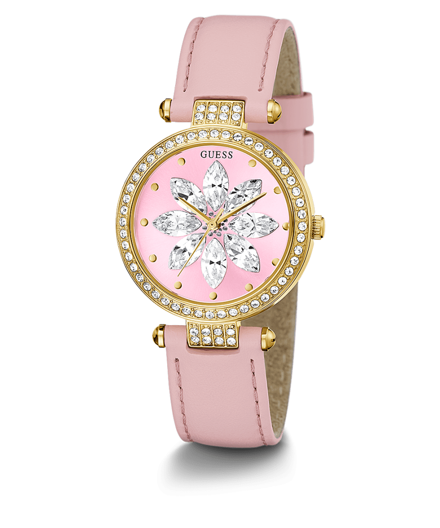 GOLD TONE CASE PINK GENUINE LEATHER WATCH - Kamal Watch Company