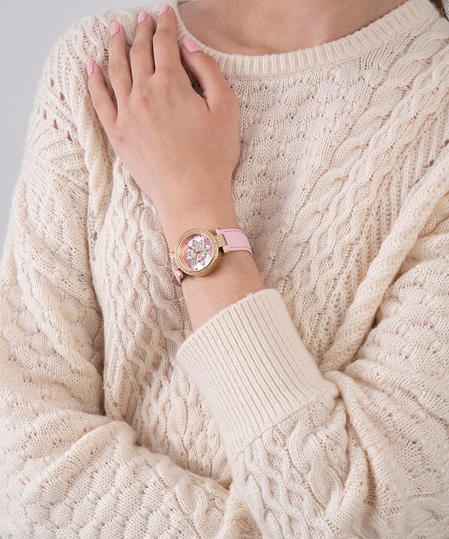 GOLD TONE CASE PINK GENUINE LEATHER WATCH - Kamal Watch Company