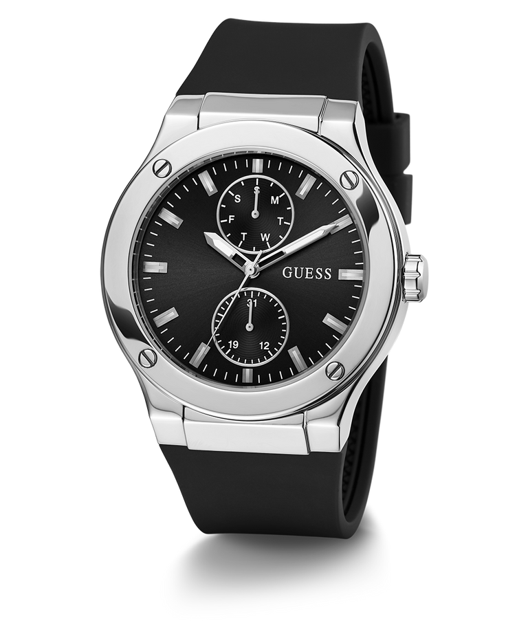 GUESS Mens Black Silver Tone Multi-function Watch-GW0491G3