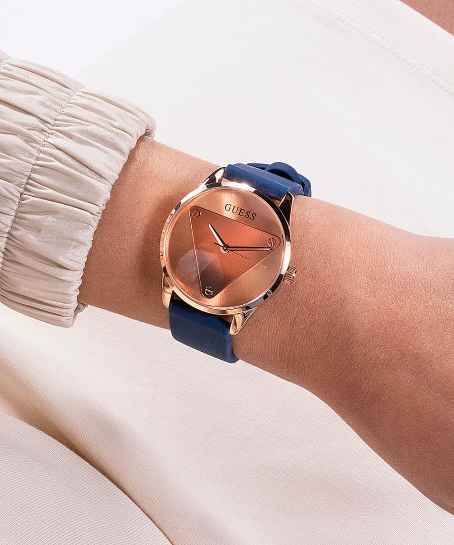 ROSE GOLD TONE CASE BLUE SILICONE WATCH - Kamal Watch Company