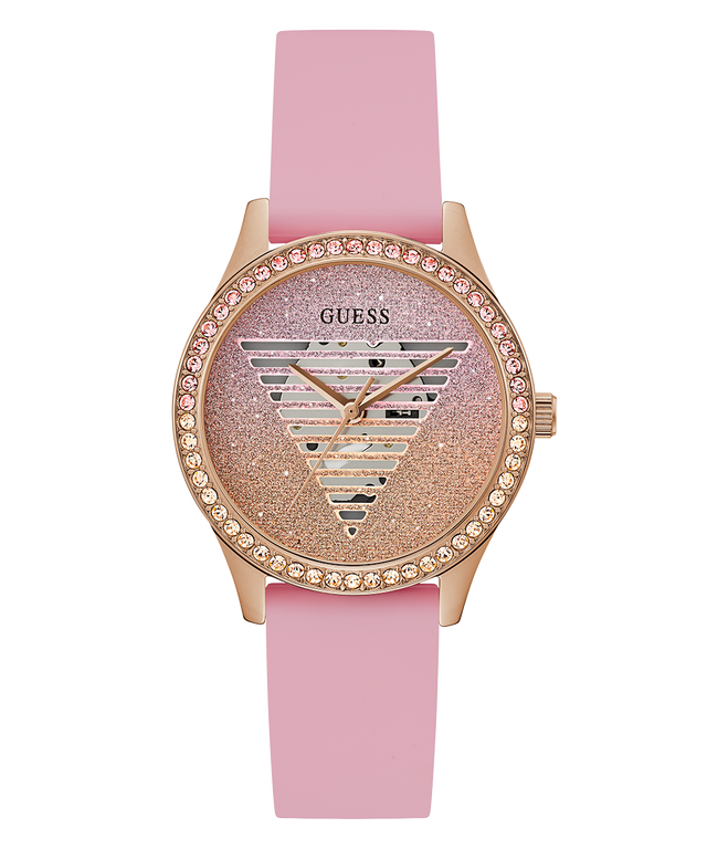 GUESS Ladies Pink Rose Gold Tone Analog Watch-GW0530L4