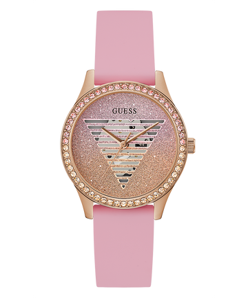 GUESS Ladies Pink Rose Gold Tone Analog Watch-GW0530L4