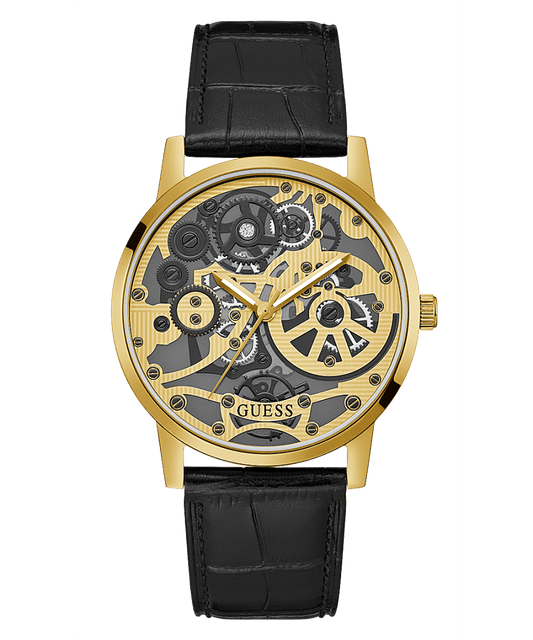 GOLD TONE CASE BLACK LEATHER WATCH - Kamal Watch Company