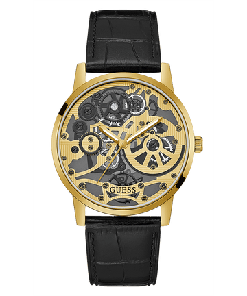 GOLD TONE CASE BLACK LEATHER WATCH - Kamal Watch Company