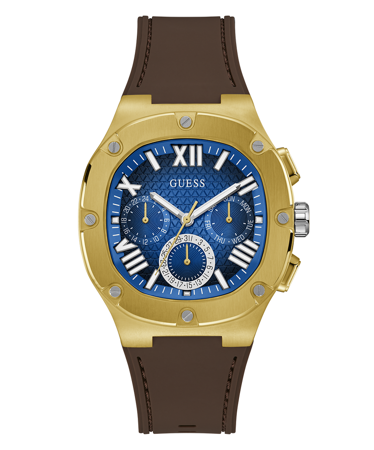 GUESS Mens Brown Gold Tone Multi-function Watch-GW0571G5