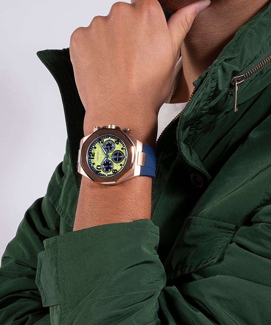 ROSE GOLD TONE CASE BLUE SILICONE WATCH - Kamal Watch Company
