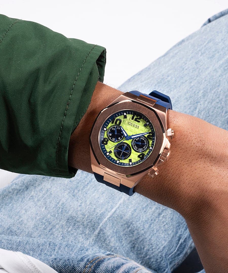 ROSE GOLD TONE CASE BLUE SILICONE WATCH - Kamal Watch Company