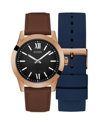 GUESS Mens Rose Gold Tone Analog Watch Box Set