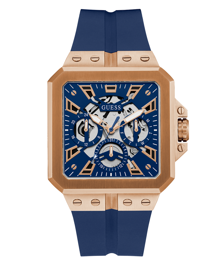 GUESS Mens Blue Rose Gold Tone Multi-function Watch-GW0637G3
