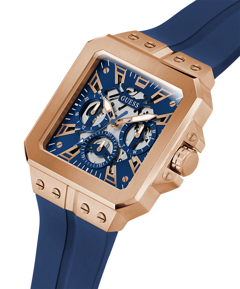 GUESS Mens Blue Rose Gold Tone Multi-function Watch-GW0637G3