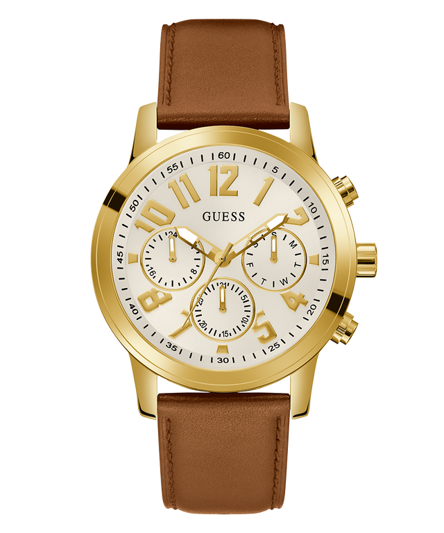 GUESS Mens Brown Gold Tone Multi-function Watch-GW0709G2