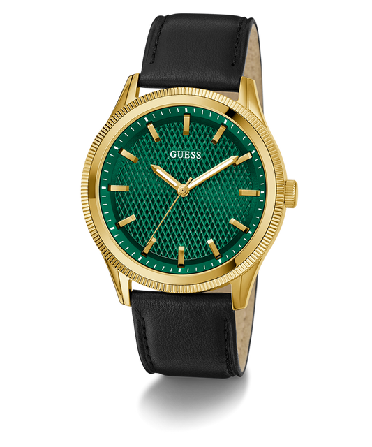 GUESS Mens Black Gold Tone Analog Watch