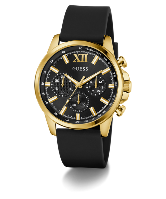 GUESS Mens Black Gold Tone Multi-function Watch