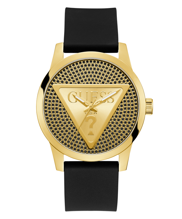 GUESS Mens Black Gold Tone Analog Watch
