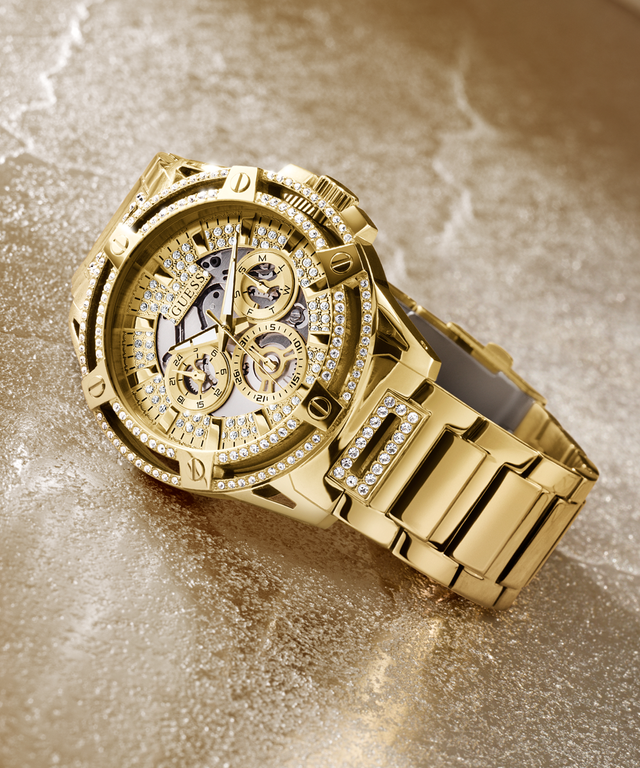 GUESS Mens Gold Tone Multi-function Watch