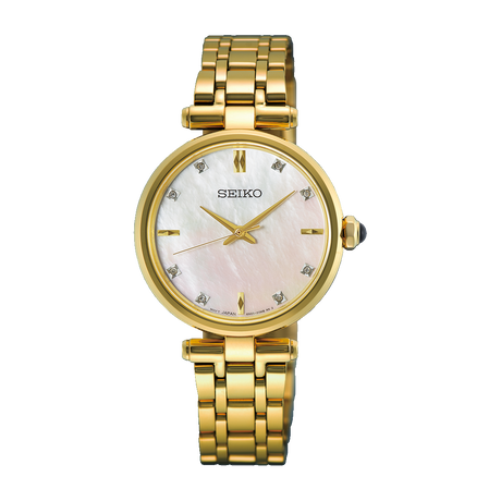 Seiko Ladies Gold-tone Watch with Mother of Pearl Dial and Diamonds - HGH008P1