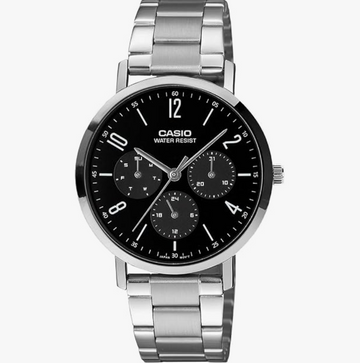 Casio Men Quartz Black Dial Analog Stainless Steel Watch A2568