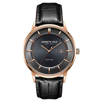 Kenneth Cole Quartz Analog Solar Grey Dial Leather Strap Watch for Men